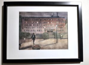 20. "Stad i ljus" Stadshuset, Flen. Akvarell av Johanna Cederqvist 26x20 cm 1400:- SÅLD